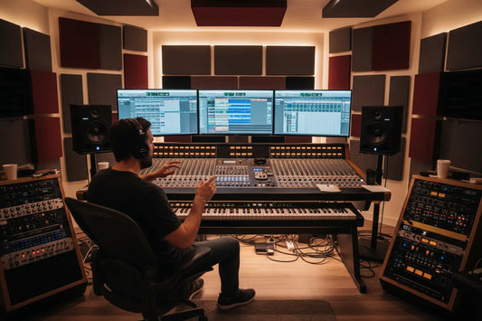 a music producer inside his studio, iqsounds