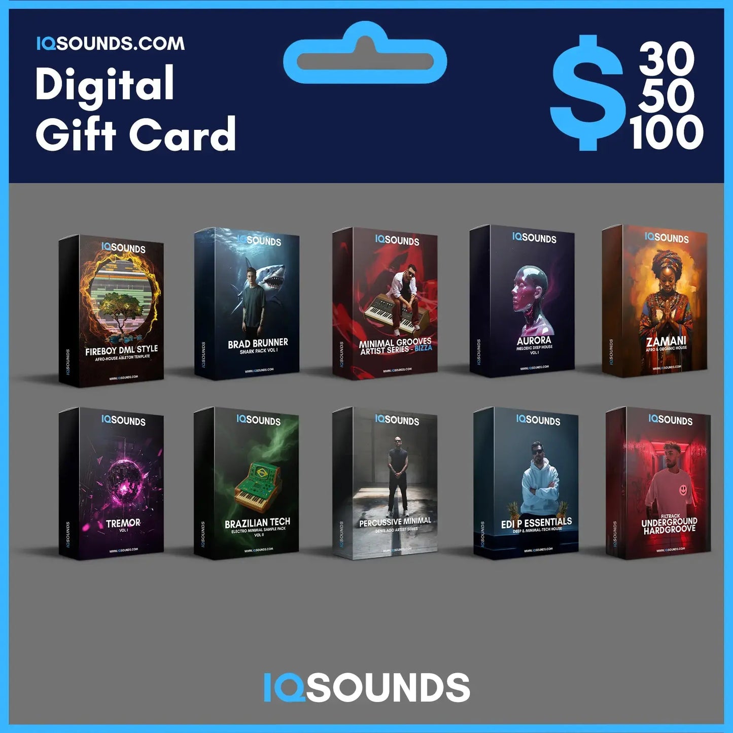 iqsounds gift card, digital gift card, sample pack gift card